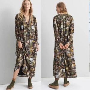 NWOT Anthropologie Brown and gold Long Sleeve Maxi Dress Sz M